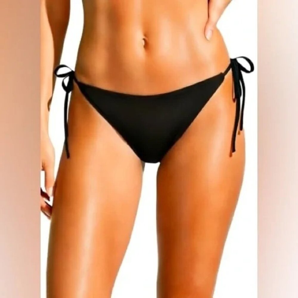 NEW! $88 BEACH RIOT Black Ribbed String Bikini Bottom Size Medium M